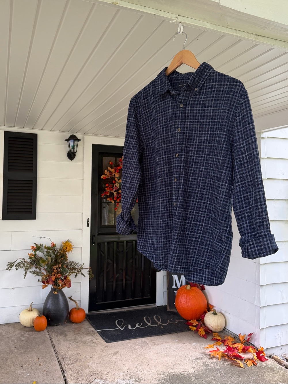 100% Cotton Mens Banana Republic Navy Flannel Shirt Medium Untucked Fit